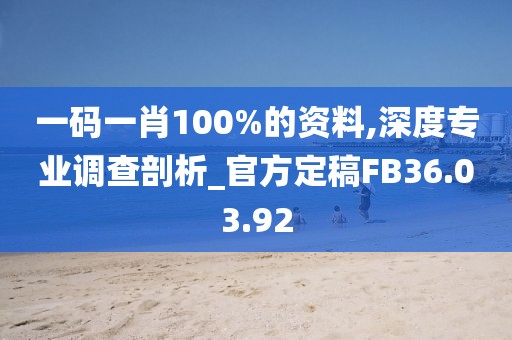 一碼一肖100%的資料,深度專業(yè)調(diào)查剖析_官方定稿FB36.03.92